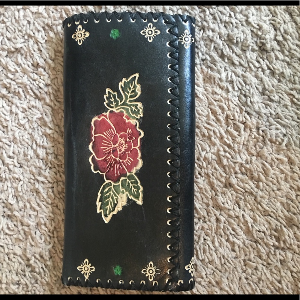 Black floral leather wallet